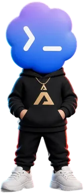 Codexzinho, o mascote do Codex Sol: cabeça azul em forma de nuvem com prompt de terminal, de moletom preto Avalanche