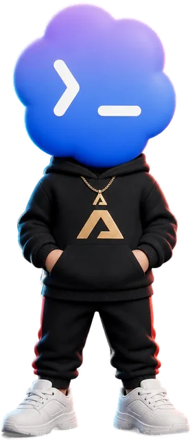 Codexzinho, o mascote do Codex Sol: cabeça azul em forma de nuvem com prompt de terminal, de moletom preto Avalanche